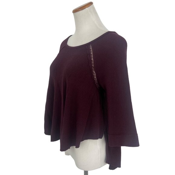 Free People Waffle Knit Tunic Top • Oversized 3/4 Sleeve Thermal Cozy Boho - Picture 5 of 14